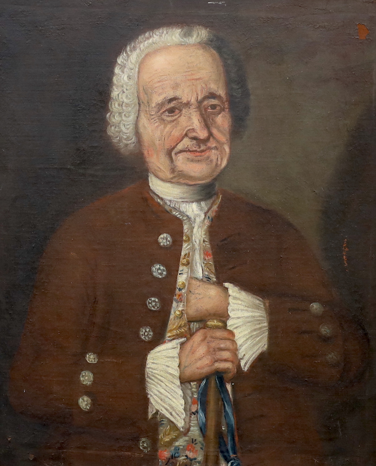 Late 18th century Italian school, oil on canvas, Portrait of Baron Pierro Giuseppe, various inscriptions verso including Anno. 1778, d'anni 79, 79 x 64cm